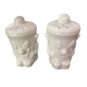 Vintage Trash Can White Ceramic Salt & Pepper Shakers Set